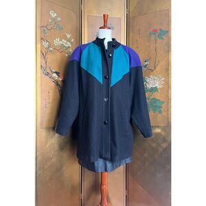 Vintage colorblock wool blend coat, size XL